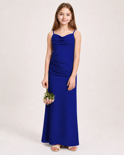 Dideyttawl Dusty Blue Chiffon Junior Bridesmaid Dress Cowl Neck A-Line Formal Dress