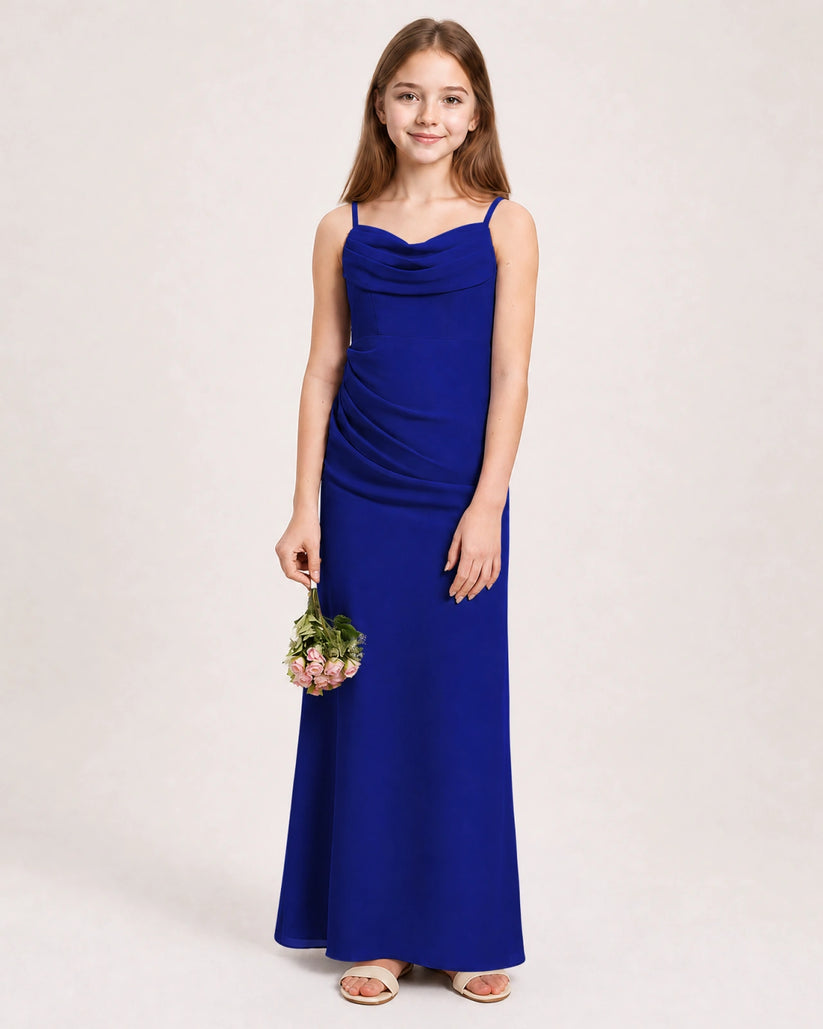 Royal Blue Chiffon Sheath Junior Bridesmaid Dress Front View
