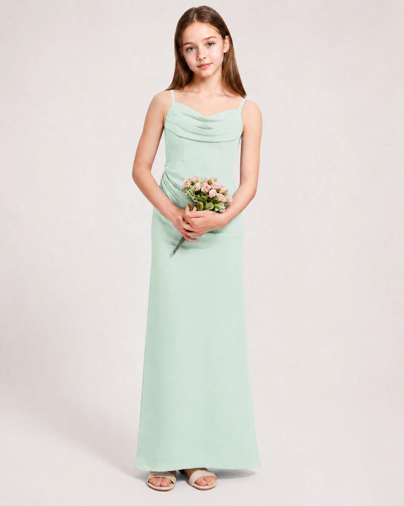 Seaglass Chiffon Sheath Junior Bridesmaid Dress Front View