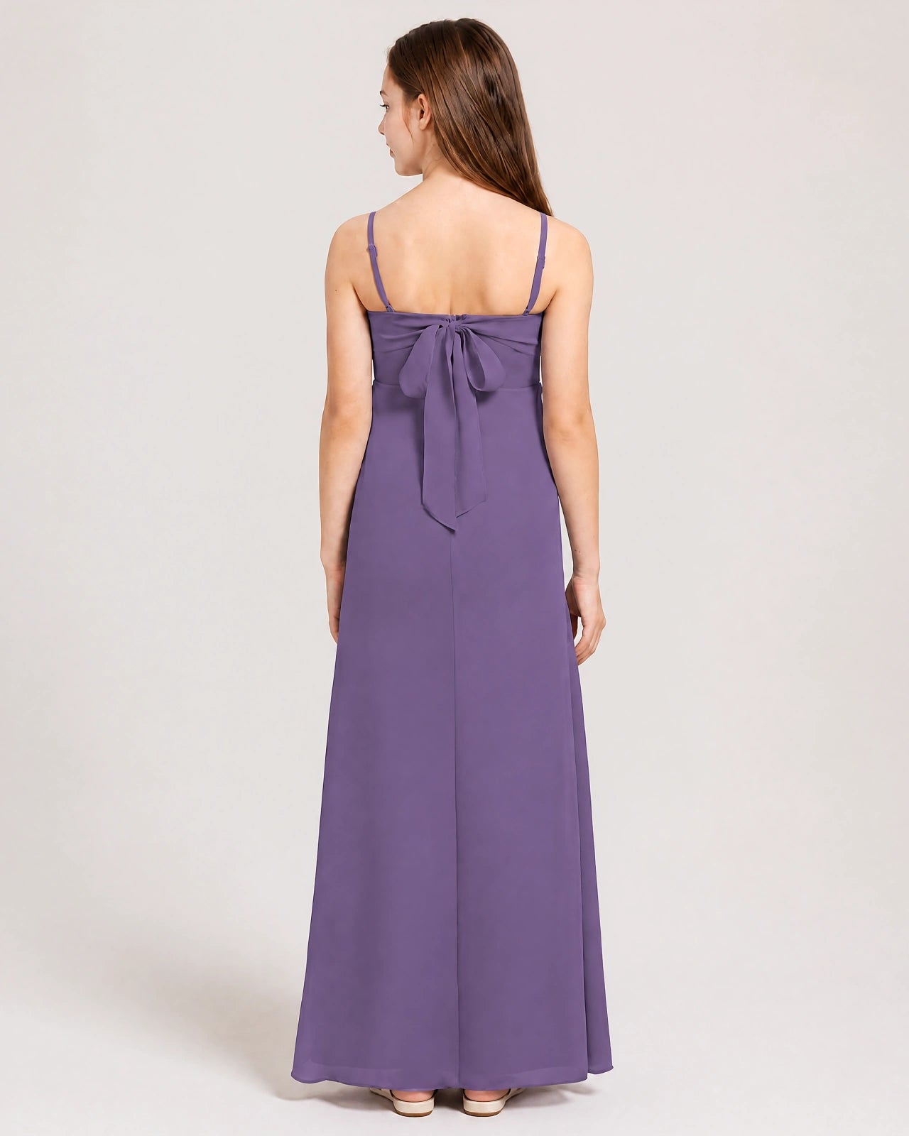 Dideyttawl Dusty Blue Chiffon Junior Bridesmaid Dress Cowl Neck A-Line Formal Dress