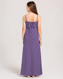 Dideyttawl Dusty Blue Chiffon Junior Bridesmaid Dress Cowl Neck A-Line Formal Dress