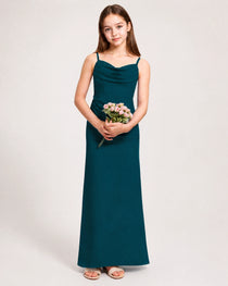 Dideyttawl Dusty Blue Chiffon Junior Bridesmaid Dress Cowl Neck A-Line Formal Dress