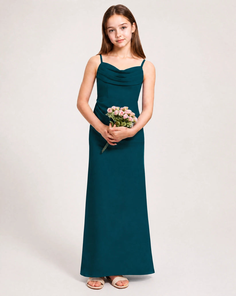 Teal Chiffon A-line Junior Bridesmaid Dress Front View