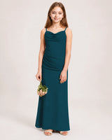 Teal Chiffon A-line Junior Bridesmaid Dress Front View