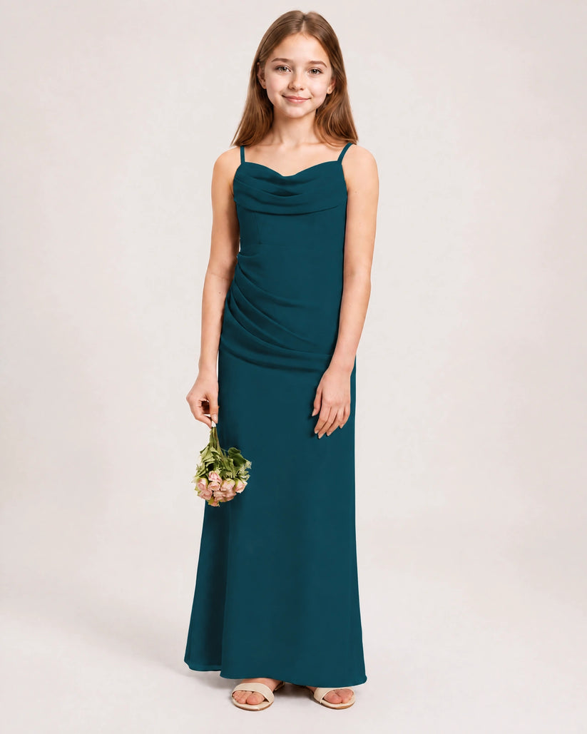 Teal Chiffon A-line Junior Bridesmaid Dress Front View