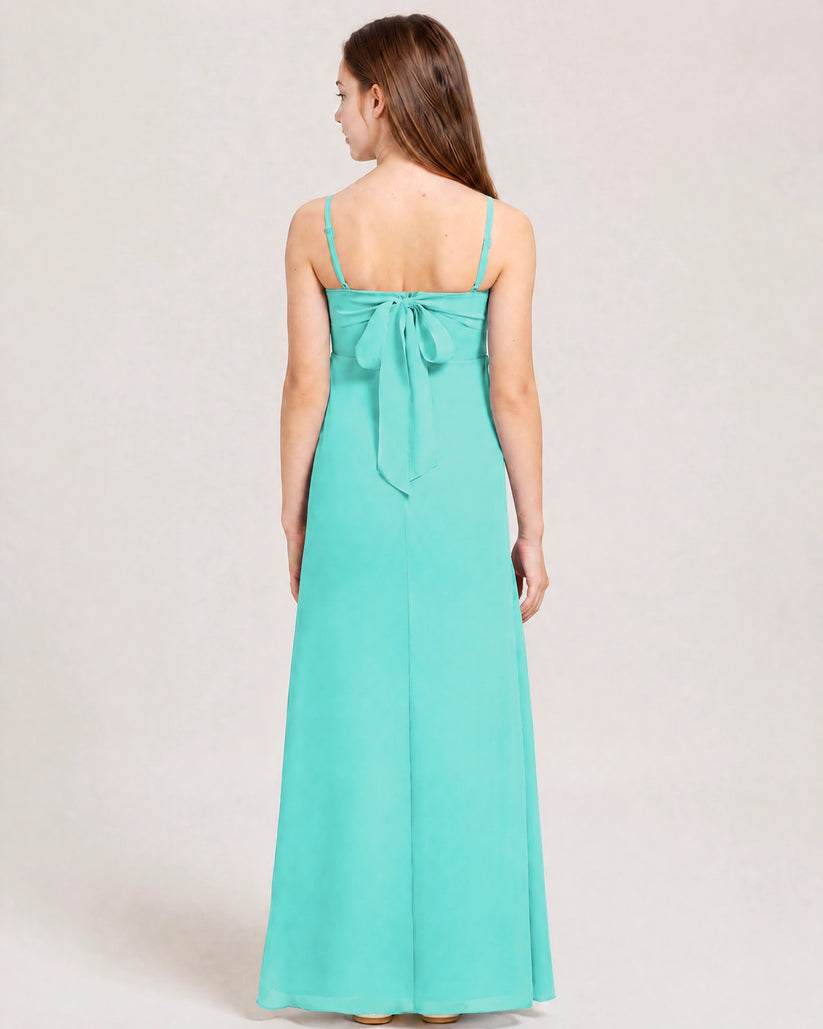 Turquoise Chiffon A-line Junior Bridesmaid Dress Back View