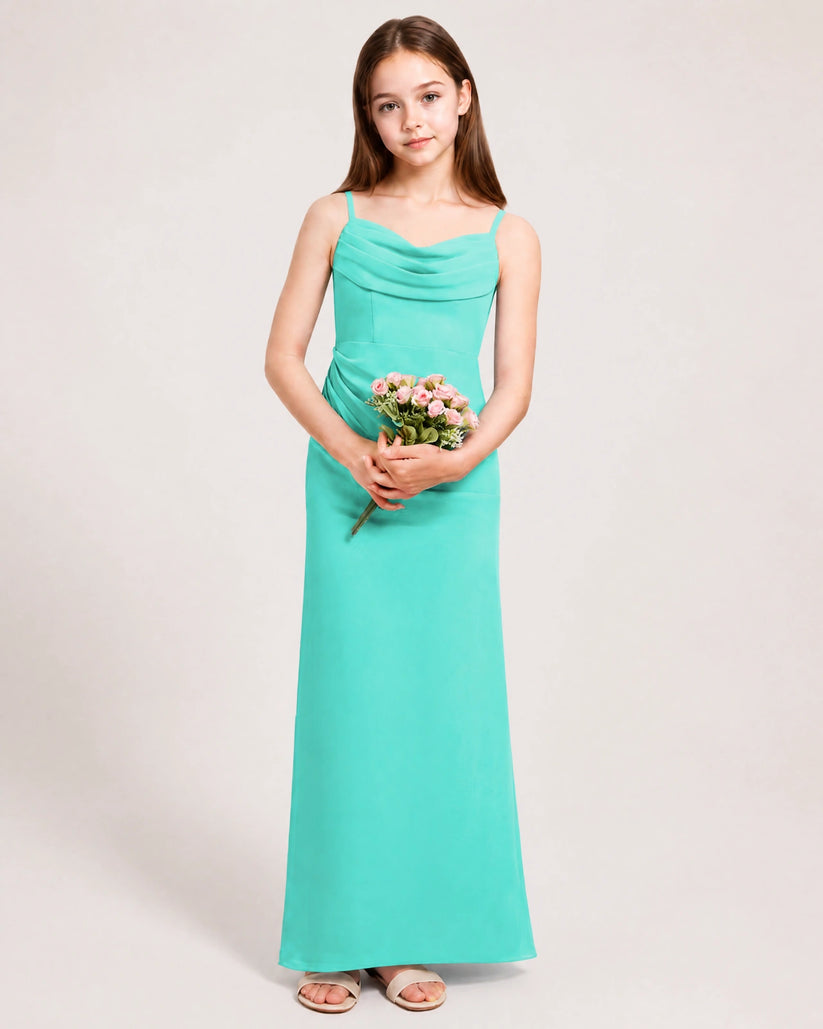 Turquoise Chiffon Sheath Junior Bridesmaid Dress Front View