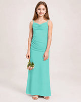 Turquoise Chiffon Sheath Junior Bridesmaid Dress Front View