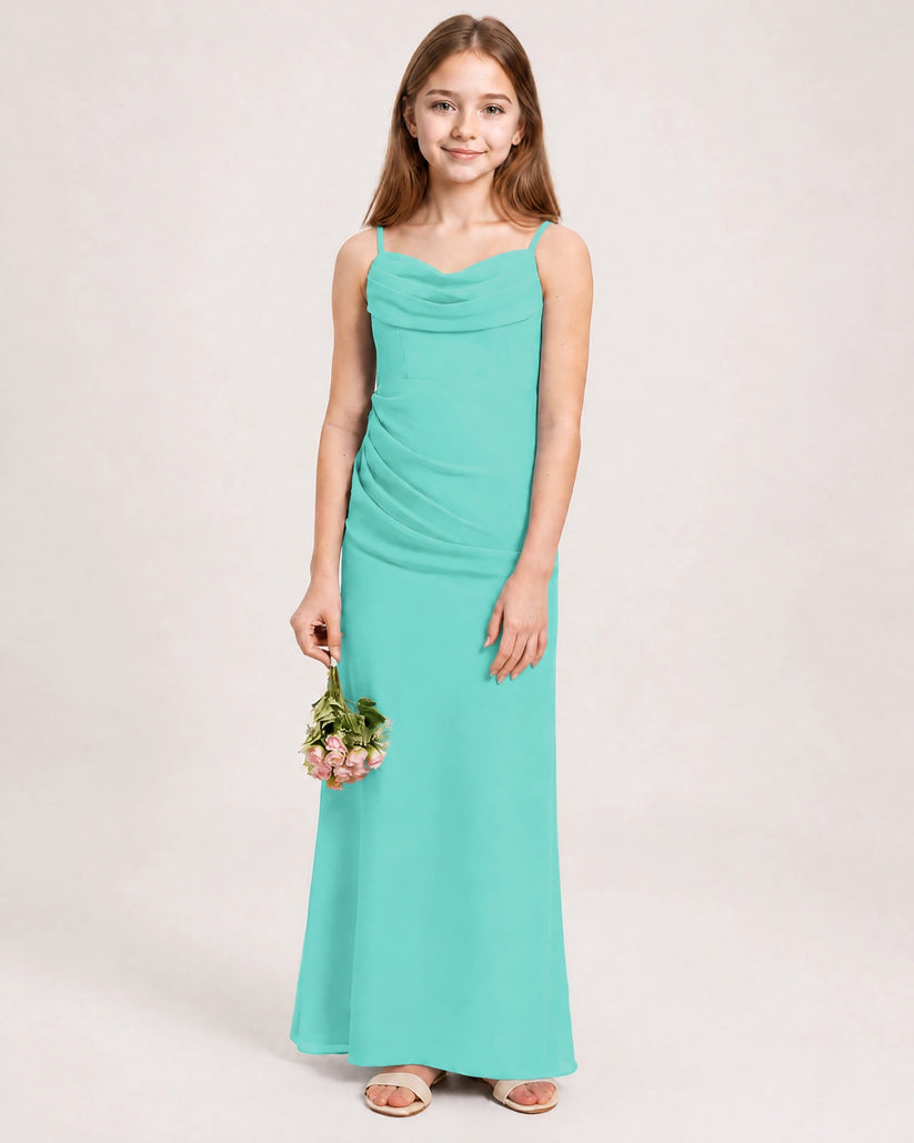 Turquoise Chiffon Sheath Junior Bridesmaid Dress Front View