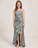 Grey Satin A-line Girls Formal Dress Front View