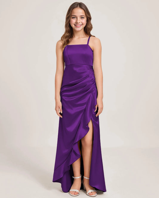 Purple Satin A-line Girls Formal Dress Front View