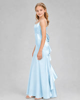 Baby Blue Satin A-line Girls Formal Dress Side View