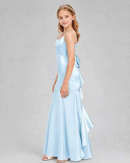 Baby Blue Satin A-line Girls Formal Dress Side View