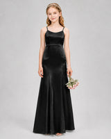Black Satin A-line Girls Formal Dress Front View