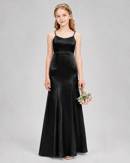 Black Satin A-line Girls Formal Dress Front View