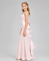 Blush Pink Satin A-line Girls Formal Dress Side View