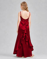 Burgundy Satin A-line Girls Formal Dress Back View