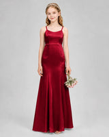 Burgundy Satin A-line Girls Formal Dress Front View