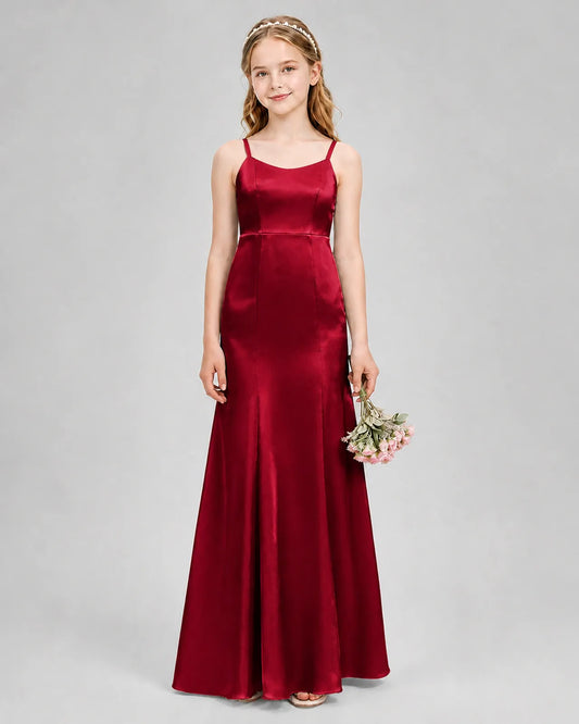 Burgundy Satin A-line Girls Formal Dress Front View