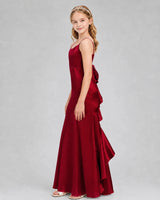Burgundy Satin A-line Girls Formal Dress Side View