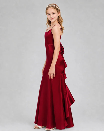 Burgundy Satin A-line Girls Formal Dress Side View