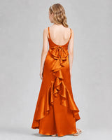 Burnt Orange Satin A-line Girls Formal Dress Back View