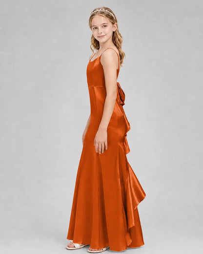 Burnt Orange Satin A-line Girls Formal Dress Side View