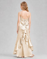 Champagne Satin A-line Girls Formal Dress Back View
