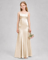 Champagne Satin A-line Girls Formal Dress Front View