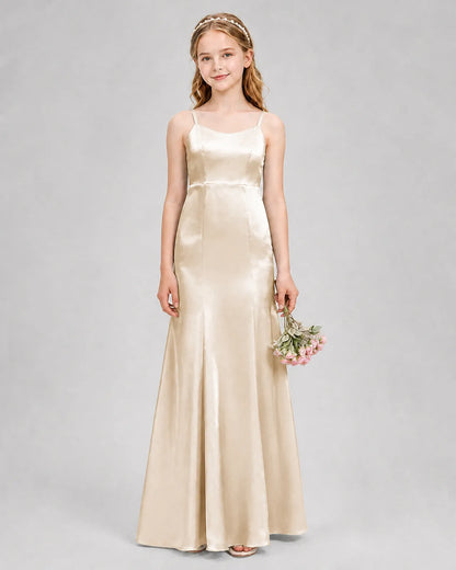 Champagne Satin A-line Girls Formal Dress Front View