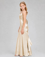 Champagne Satin A-line Girls Formal Dress Side View