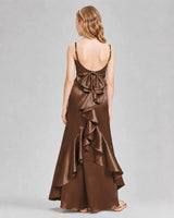 Chocolate Satin A-line Girls Formal Dress Back View