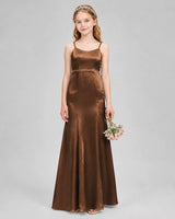 Chocolate Satin A-line Girls Formal Dress Front View