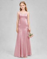Dusty Rose Satin A-line Girls Formal Dress Front View