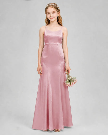Dusty Rose Satin A-line Girls Formal Dress Front View