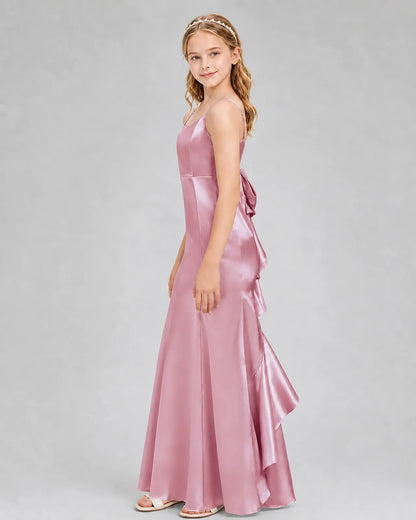 Dusty Rose Satin A-line Girls Formal Dress Side View
