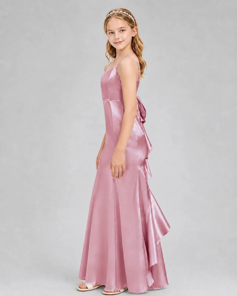 Dusty Rose Satin A-line Girls Formal Dress Side View