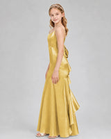 Gold Satin Mermaid Girls Formal Dress Side View