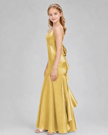 Gold Satin Mermaid Girls Formal Dress Side View