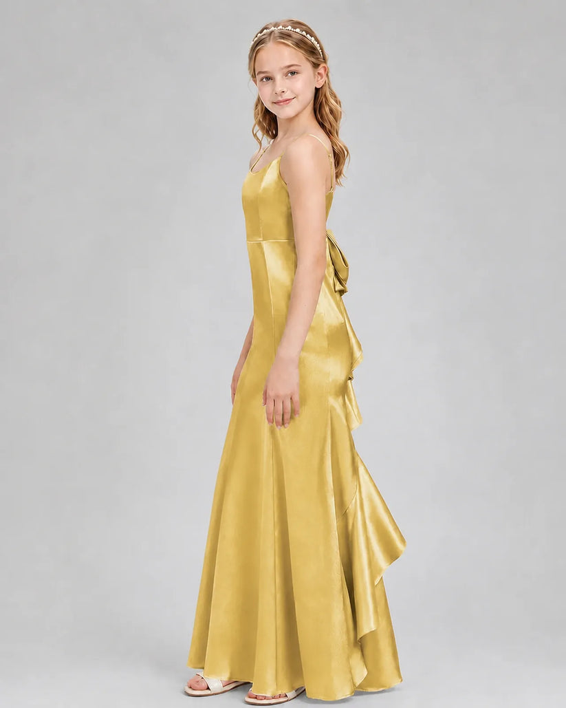 Gold Satin Mermaid Girls Formal Dress Side View