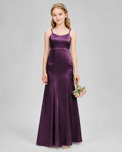 Grape Satin A-line Girls Formal Dress Front View