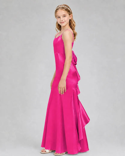Hot Pink Satin A-line Girls Formal Dress Side View