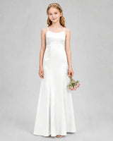 Ivory Satin A-line Girls Formal Dress Front View