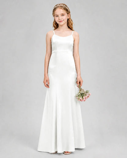 Ivory Satin A-line Girls Formal Dress Front View