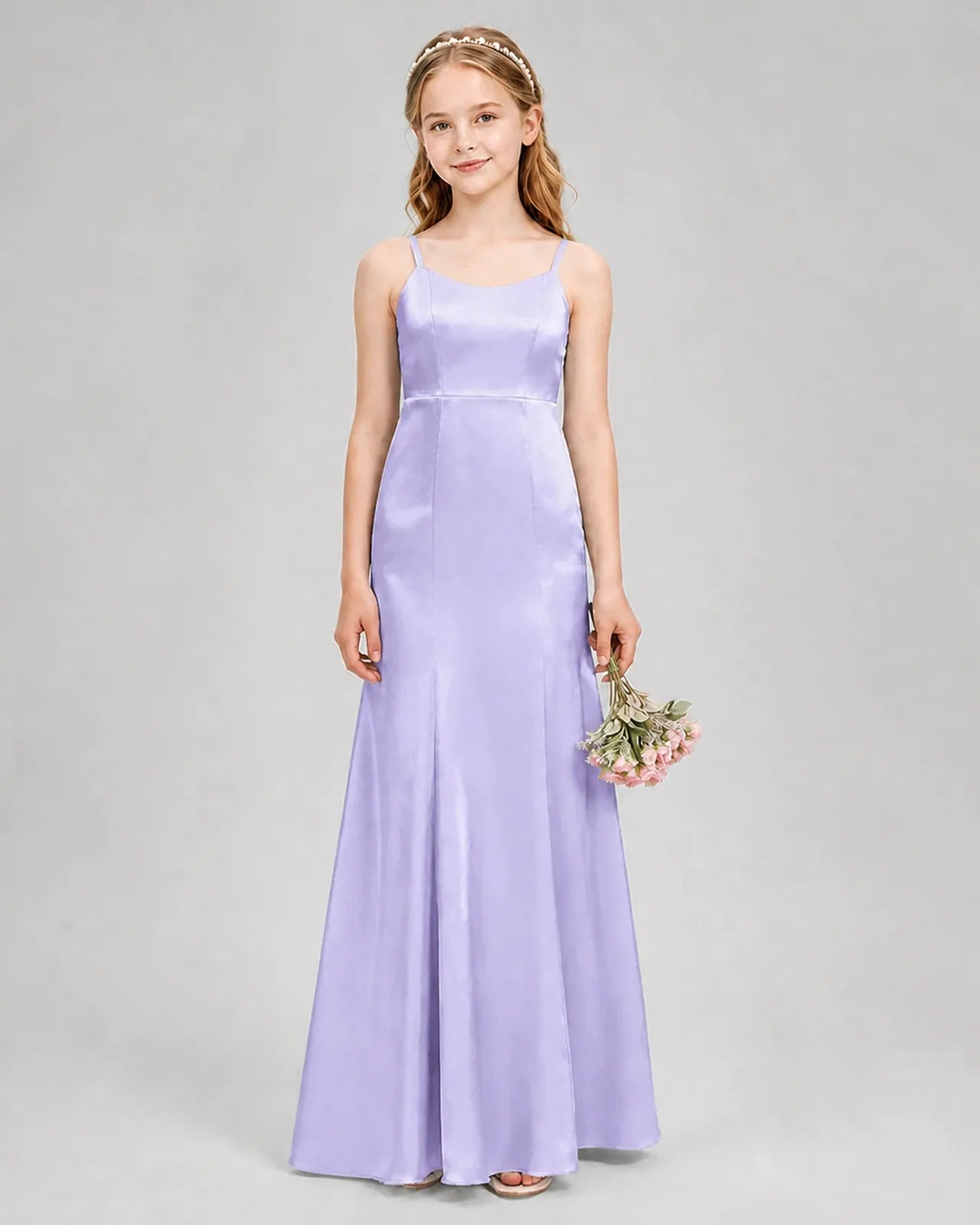 Lavender Satin A-line Girls Formal Dress Front View