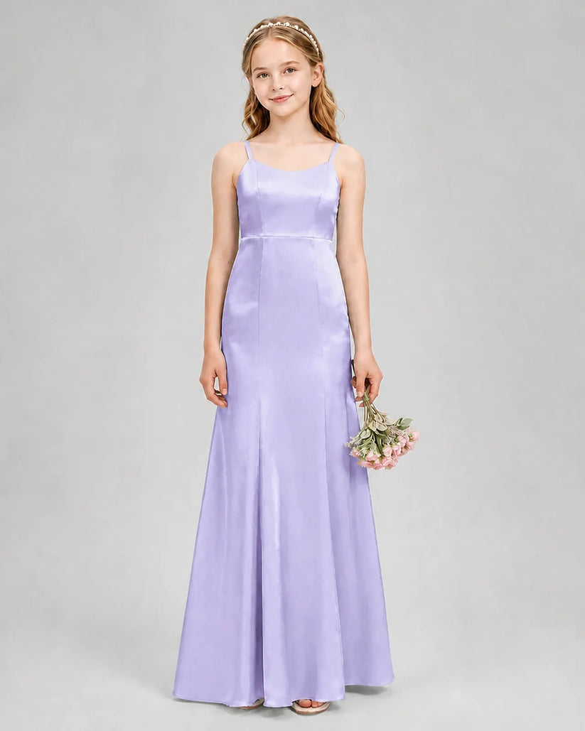 Lavender Satin A-line Girls Formal Dress Front View