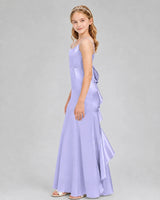 Lavender Satin A-line Girls Formal Dress Side View