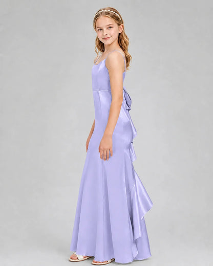 Lavender Satin A-line Girls Formal Dress Side View