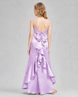 Lilac Satin A-line Girls Formal Dress Back View
