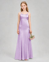 Lilac Satin A-line Girls Formal Dress Front View